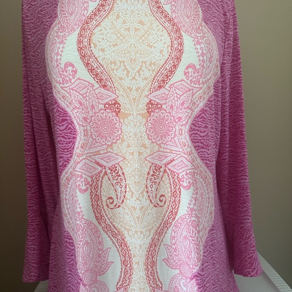 JM collections size Medium Pink  tunic, top with Ruffled sleeve - Picture 2 of 3